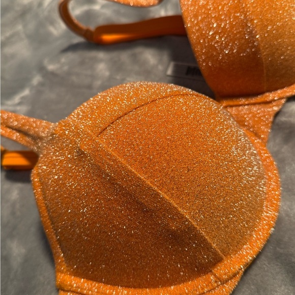 PINK Victoria's Secret Glittering Orange Swim Top Size Large - Picture 3 of 9